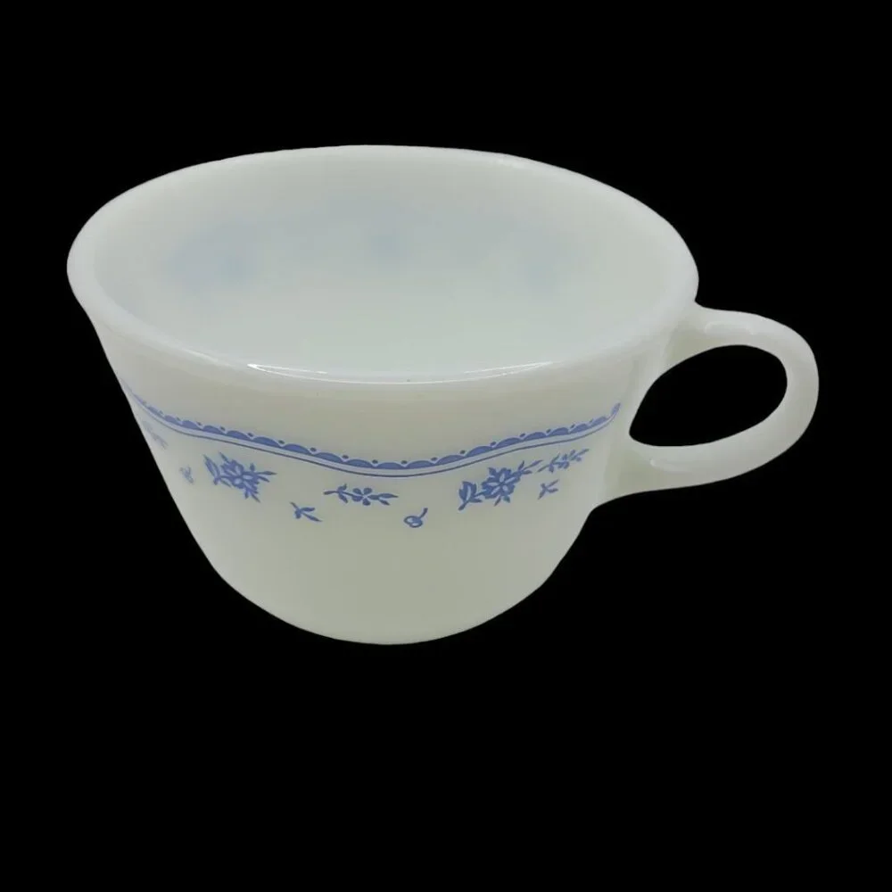 Pyrex Corelle‎ By Corning Blue Flower Teacup Saucer Set White Glass Coffee